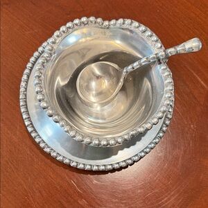 Silver Bead-Edge Serving Bowl with Spoon - Home Dining